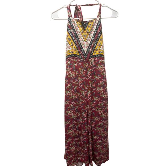 Xhilaration Funky Boho Floral Print Halter Overall Jumpsuit Pockets - Small - Picture 3 of 7